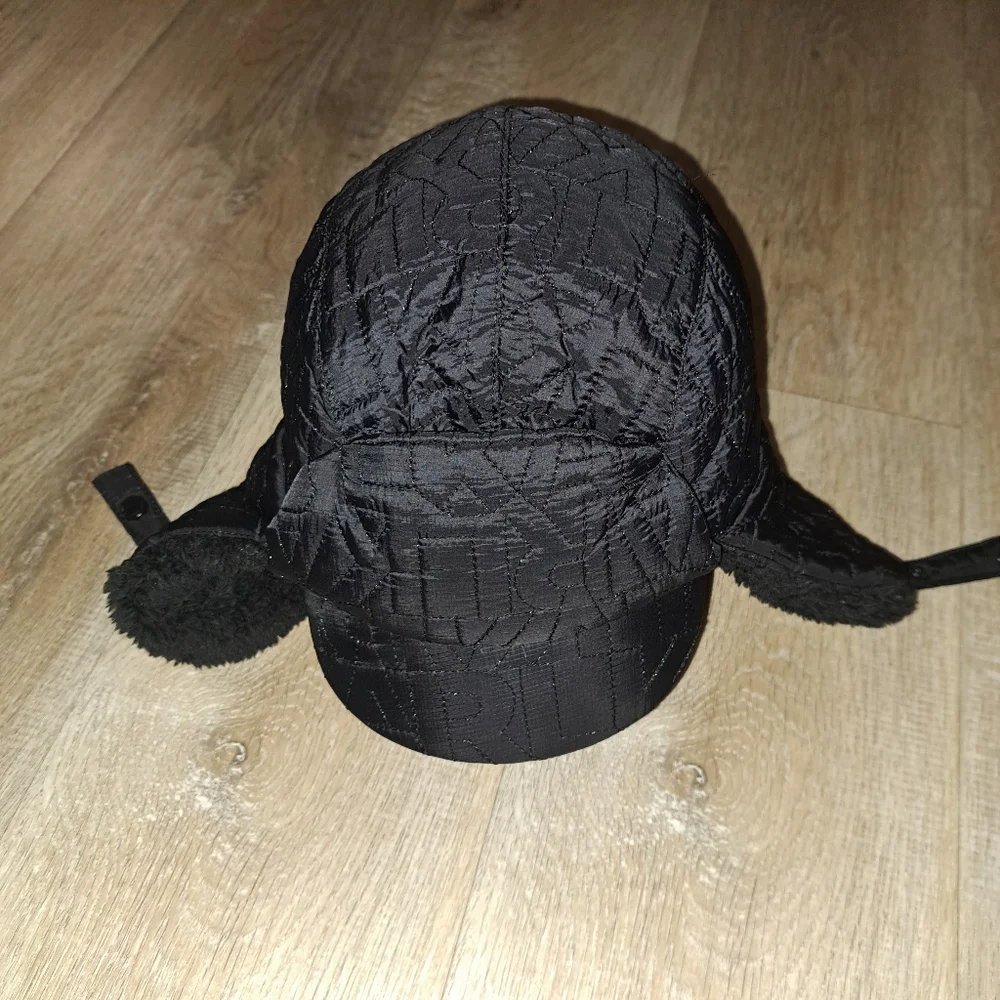 Karl Lagerfeld Kids Black Trapper Cap / Hat Ear Flaps Quilt Style